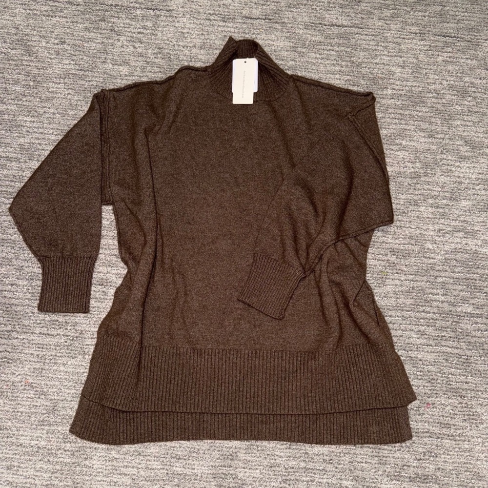 cOMMENSE Oversized Knit Two Piece Set Turtleneck Wide Leg Pants Brown Loungewear - Picture 7 of 12